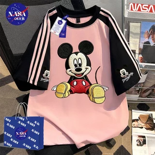 【จัดส่งตลอด 24 ชั่วโมง】🔥NASA ฤดูร้อน ทรงหลวม แขนสั้น อเมริกันวินเทจ ลายหนูการ์ตูน🐭cool ยูนิเซ็กส์ สีผสม สามแถบ คอกลม เสื้อYG6283