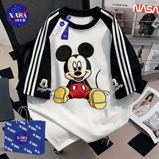 【จัดส่งตลอด 24 ชั่วโมง】🔥NASA ฤดูร้อน ทรงหลวม แขนสั้น อเมริกันวินเทจ ลายหนูการ์ตูน🐭cool ยูนิเซ็กส์ สีผสม สามแถบ คอกลม เสื้อYG6283