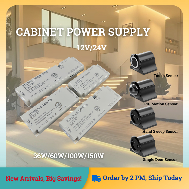 อะแดปเตอร์ LED 12V/24V 36W 60W 100W 150W สำหรับไฟ LED ตู้เสื้อผ้า ตู้ครัว รองรับสวิตช์เซ็นเซอร์ PIR สัมผัส โบกมือ