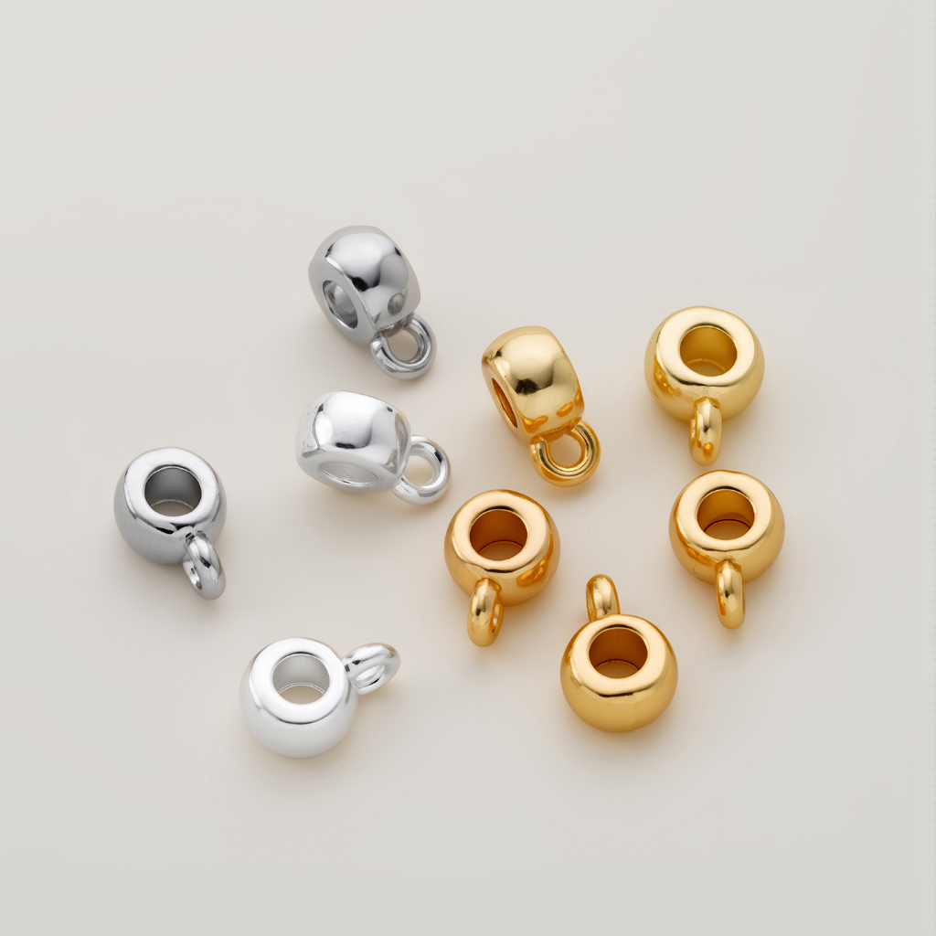 10ชิ้น เม็ดคั่น 4-6mm ชุบทอง 18K ลูกปัดคั่นรูใหญ่มีห่วงผิวเรียบ อะไหล่ร้อยสร้อยข้อมือ DIY