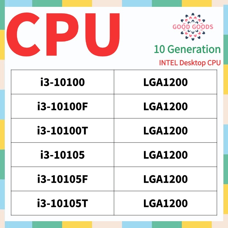 I3-10100 i3-10100E i3-10100F i3-10100T i3-10105 i3-10105F i3-10105T 10th generation INTEL Core เดสก์