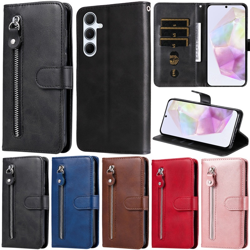 SAMSUNG หรูหราสําหรับSamsung Galaxy A57 A27 5G A37 A56 A36 A26 A17 A16 A07 A06 A55 A35 A54 A34 A15 A25 5G A24 A14 A05 A05 A05sซิปกรณีหนัง