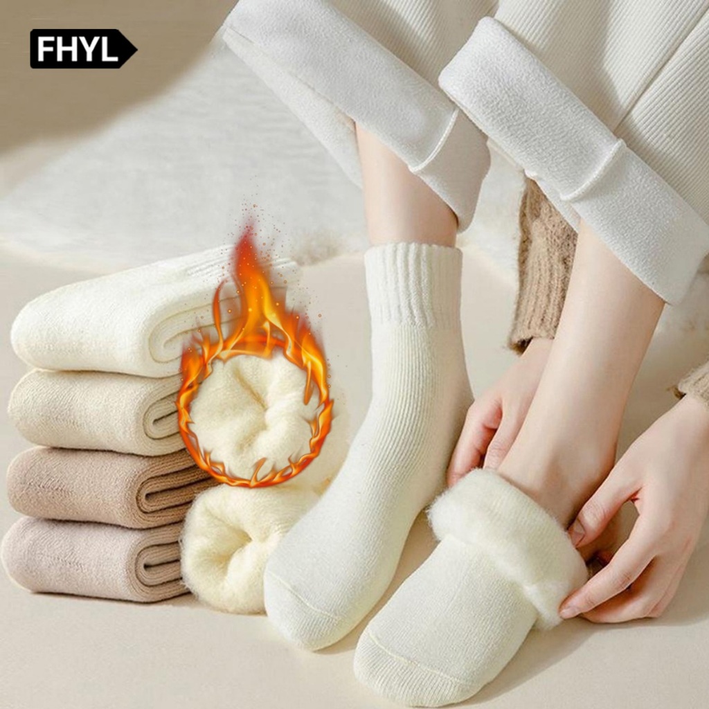 FHYL ฟห์ล ผู้หญิงฤดูใบไม้ร่วงแฟชั่นอเนกประสงค์สบายๆถุงเท้ากลางจับแนวตั้งบาร์ผ้าฝ้ายหนาถุงเท้านุ่มอบอุ่นสําหรับผู้หญิง