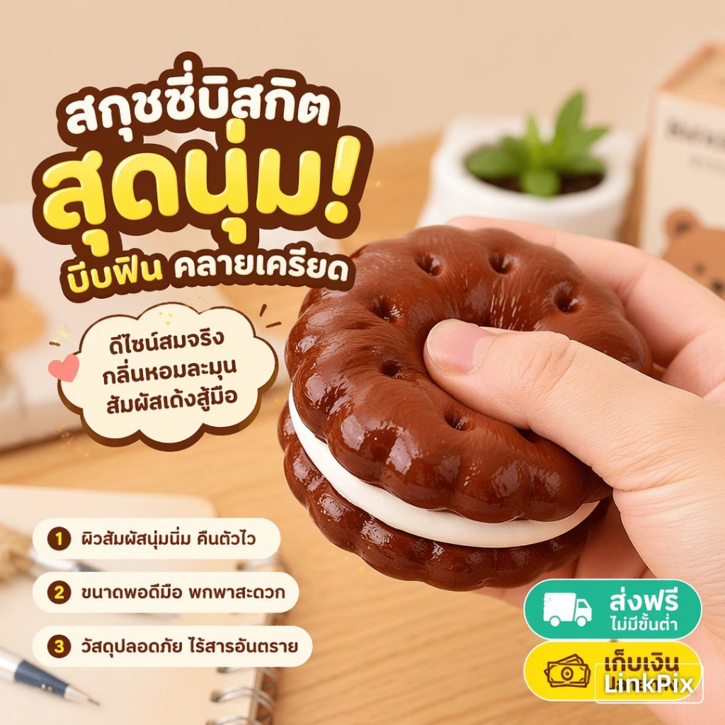 แซนวิชคุกกี้บีบของเล่นช้า Rising Squishy สําหรับความวิตกกังวลความเครียดบรรเทา Sensory Fidget สําหรับโฮมออฟฟิศนักเรียน