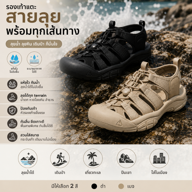 Keen Newport H2 Black/Cream รองเท้าแตะกีฬากลางแจ้ง แฮนด์เมด 100% ระบายอากาศได้ดี unisex (รองเท้าคู่)