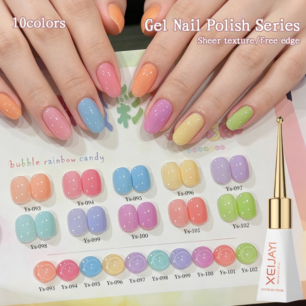 XEIJAYI 10ml-Strawberry Pink Macaron Light Blue Gel Nail Polish,เหมาะสำหรับร้านทำเล็บและทำเองที่บ้าน