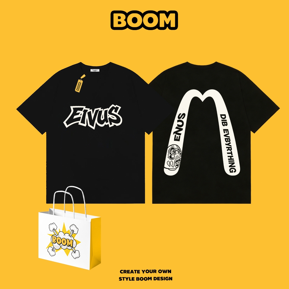 BOOM เสื้อยืดคอกลมสีพื้น ผ้าฝ้าย 100% เสื้อยืดผู้ชาย ลายแบรนด์เนมสุดเท่ ระบายอากาศ เหมาะสำหรับเยาวชน
