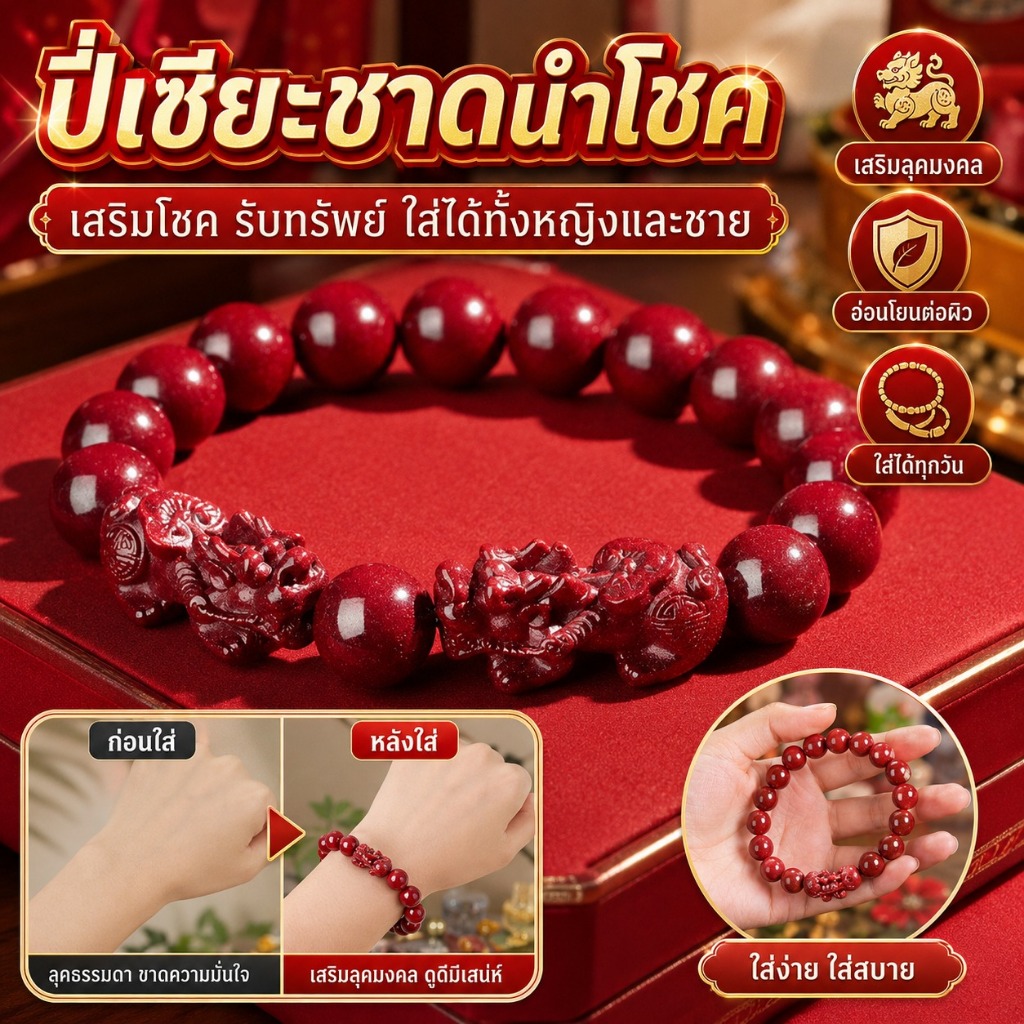 🔥ยอดขาย TH อันดับ 1🔥สร้อยข้อมือปี่เซียะซินนาบาร์นำโชค/ผู้ชายผู้หญิงลูกปัดสีแดง สร้อยข้อมือ/สร้อยข้อมือบูติกคู่รัก/ ดึงดูดความมั่งคั่ง + รับทรัพย์ เชื่อกันว่าช่วยดึงดูดโชคลาภ ปลอดภัยสำหรับผิวแพ้ง่าย