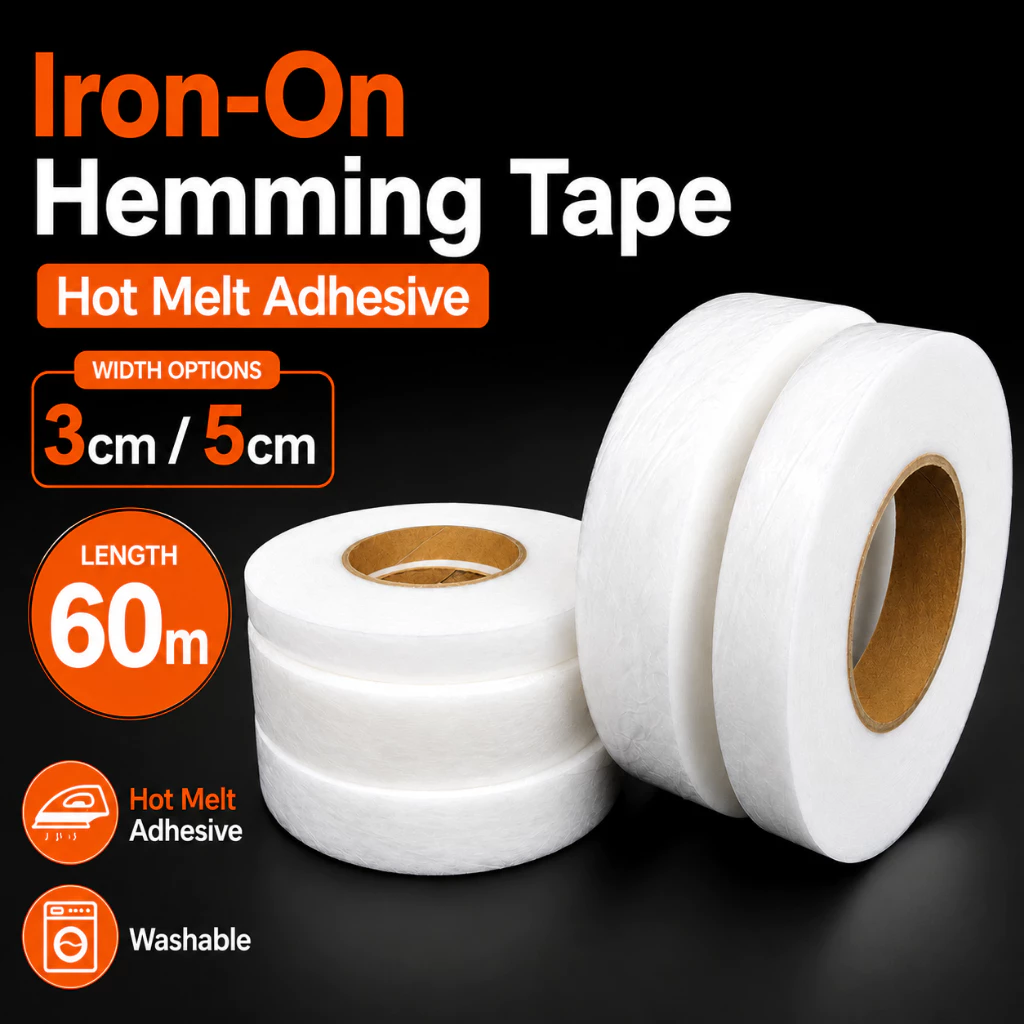 5 ซม.x 60 ม. No-Sew Hemming เทป Iron-On ผ้าสองด้านเทปกาวล้างทําความสะอาดได้ Hot Melt เว็บเทปสําหรับ DIY เสื้อผ้าเย็บซ่อม