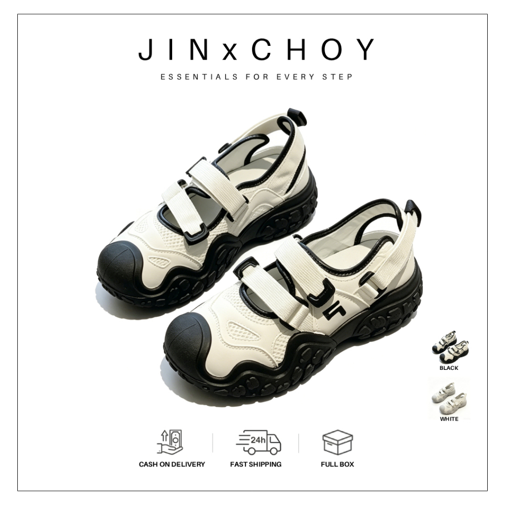 JINxCHOY ฤดูร้อนสไตล์ใหม่นุ่มสบายระบายอากาศสวมใส่ด้านนอกกันลื่นสวมทนรองเท้าแตะแบนแฟชั่นสบายๆเวลโครกลวงระบายอากาศกีฬากลางแจ้งซาน