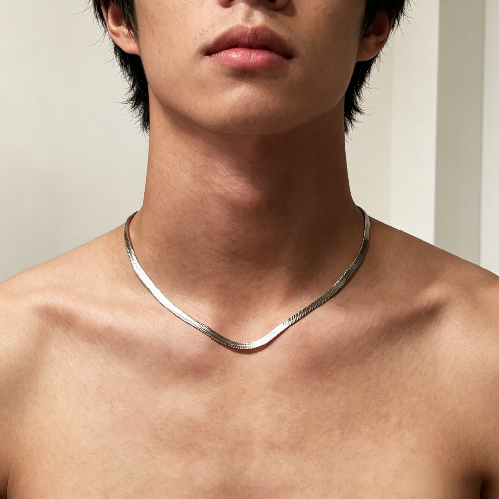 AnnanaHouseNon Tarnish สแตนเลส Flast Snake Chain Collarbone สร้อยคอสําหรับผู้หญิงและผู้ชาย 014