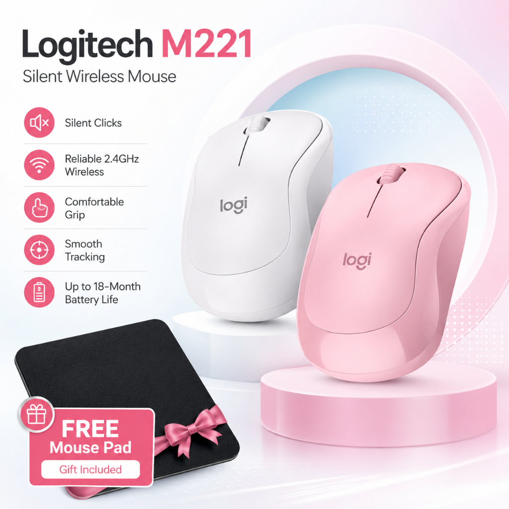 Logitech M221 Silent Wireless Mouse เมาส์ไร้สาย คลิกเงียบ ลดเสียงรบกวน 90% ดีไซน์กะทัดรัด พกพาง่าย ประกันศูนย์ไทย [2.4GHz / 1000 DPI / แบตเตอรี่ 18 เดือน / ตัวรับสัญญาณ USB]
