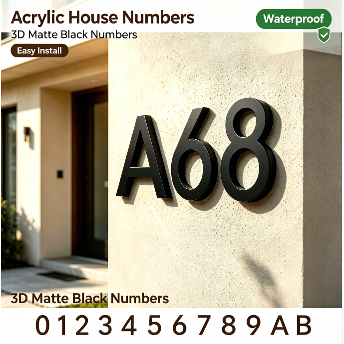 BORUIT Home Residential Number ประตูอะคริลิคยี่ห้อกันน้ําสําหรับใช้งานกลางแจ้งในบ้านอพาร์ทเมนท์และร้