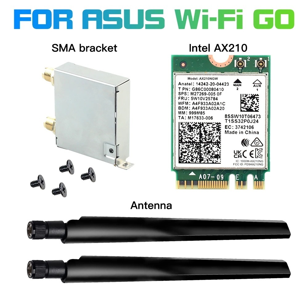 สําหรับ ASUS WiFi Go อะแดปเตอร์การ์ดเครือข่าย M.2 Key A + E / Key E รองรับ AX210 AX200 MT7925 MT7927 BE865 Tri-Band 2.4G/5G/6GHz บลูทูธสําหรับ ASUS B550 X570