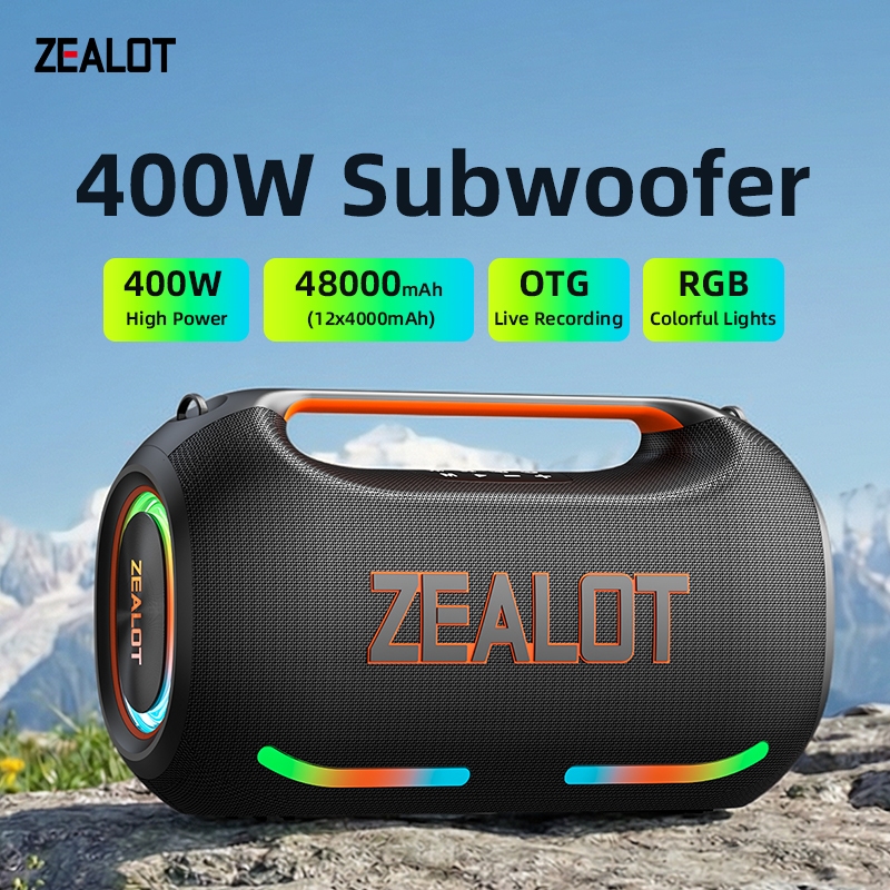 ZEALOT ZE41400W ลําโพงบลูทูธพกพากลางแจ้ง 48000mAh แบตเตอรี่ขนาดใหญ่, เบสทรงพลัง, อายุการใช้งานแบตเตอรี่ยาวนาน, คู่สเตอริโอ TWS, ลําโพงปาร์ตี้กันน้ํา Power Bank