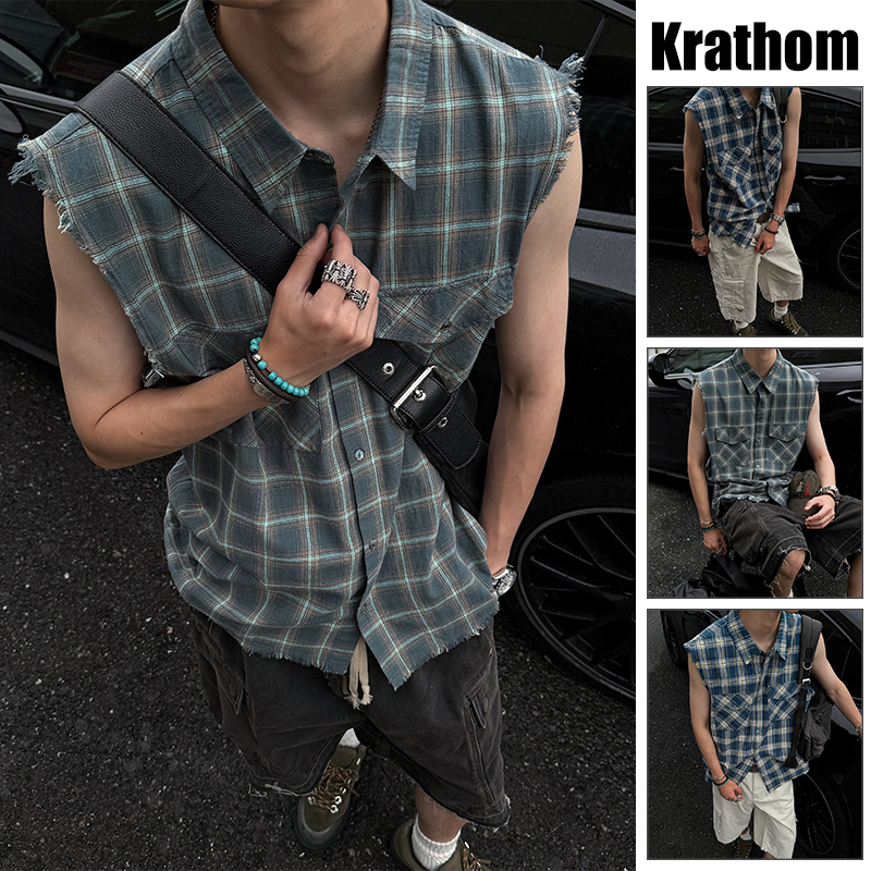 เสื้อกล้ามแขนกุดลายสก๊อตสําหรับผู้ชายทรงหลวมแบบลําลองผ้าระบายอากาศแห้งเร็วไม่รั้ง