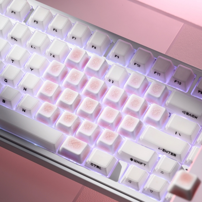 XVX Ice Crack Pink Heart Ceramic Keycaps Cherry Profile Top-print Gift Box Edition for Gaming&Office