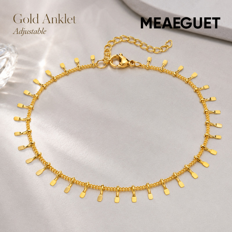Meaeguet แฟชั่นสร้อยข้อมือข้อเท้าทองสําหรับผู้หญิง 14K Gold Cuban Link สร้อยข้อเท้าพร้อมจี้ปรับเท้าเครื่องประดับของขวัญ