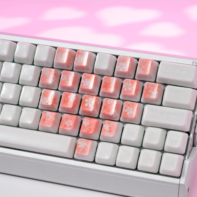 XVX Pink Cherry Blossom/Black Butterfly Heart Ceramic Keycaps Cherry Profile Gift Box Edition for Ga