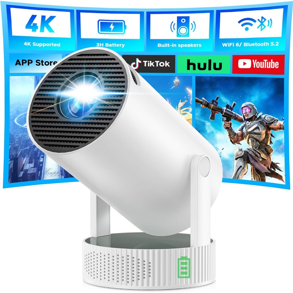 SALANGE HY300 Pro Max 4Kโปรเจคเตอร์Android 11 พร้อมแบตเตอรี่ในตัว 5Wลําโพง 1080P 12000 Lumens Wifi6 