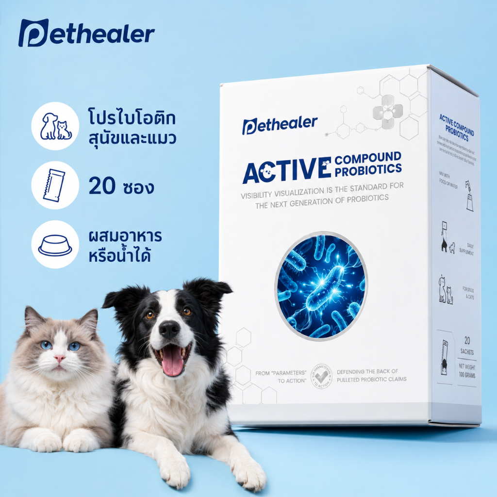 Pethealer โปรไบโอติกสุนัขแมว แบบผง 100g 5g x 20 ซอง ผงโรยอาหาร ดูแลลำไส้ ระบบย่อยและการขับถ่าย