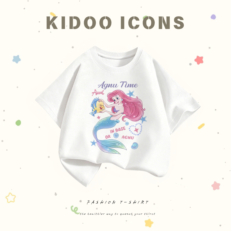 จัดส่งในวันเดียวกัน 24 ชั่วโมง เเสื้อยืดเด็กแขนสั้น ผ้า cotton 100% เสื้อเด็กผู้หญิง ลายการ์ตูนเงือก นุ่มสบาย ระบายอากาศดี คุณภาพดี#TZSLN+307