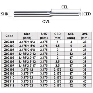 ดอกกัดมิลลิ่งทังสเตนคาร์ไบด์ CNC ก้าน 3.175 มม. 2 ร่อง 10 ชิ้น ต่อล็อต