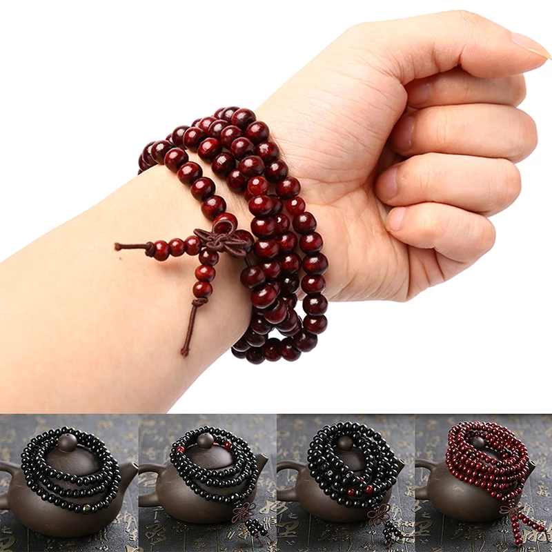 สร้อยข้อมือลูกปัดสมาธิไม้จันทน์ธรรมชาติ 6/8 มม. สําหรับผู้หญิงผู้ชาย