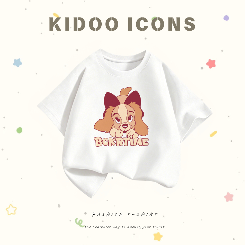 KIDOO ICONS เสื้อยืดเด็กคอกลม ผ้าฝ้าย100% ลายหมาน่ารัก แขนสั้น สไตล์เกาหลี #A01+2577
