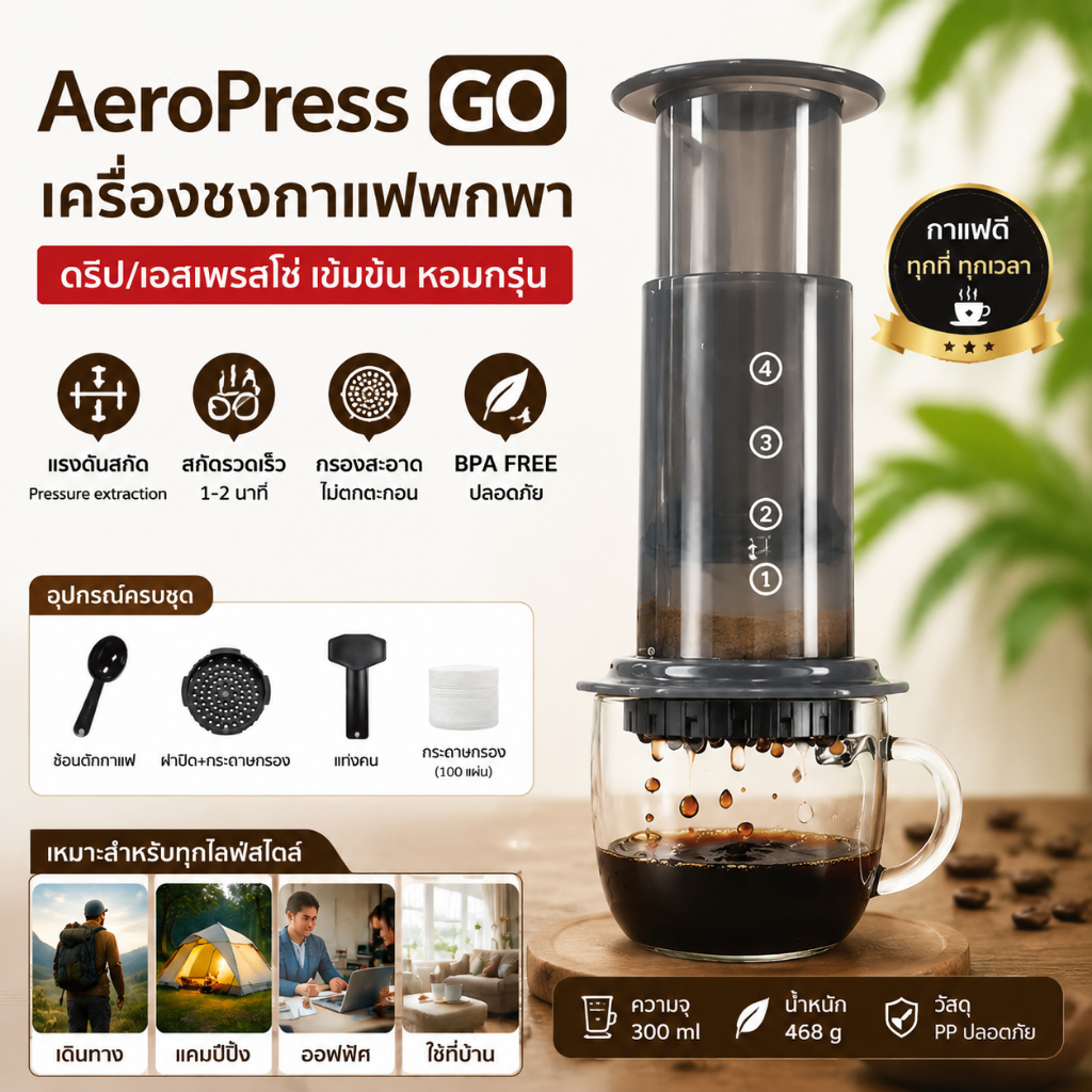 【ภายในประเทศ】AeroPress Go Coffee Drip Filter เครื่องชงกาแฟ เครื่องชงกาแฟ Espresso Press Coffee Brewer Pembancuh Kopi