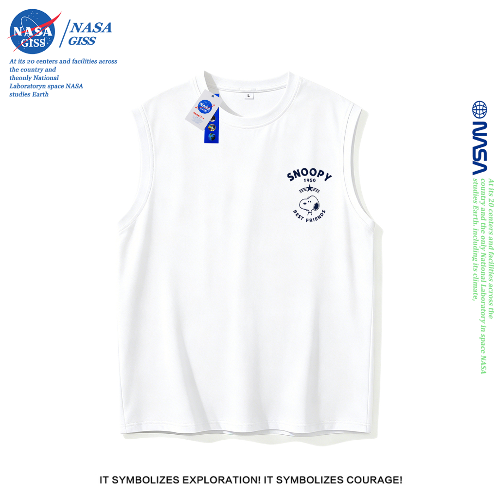 NASA เสื้อแขนกุดชายหญิง สไตล์ลำลอง summer SNOOPY พิมพ์ลาย เสื้อยืดแขนกุดกีฬา คอกลม ผ้านุ่มใส่สบาย ไม่ร้อน