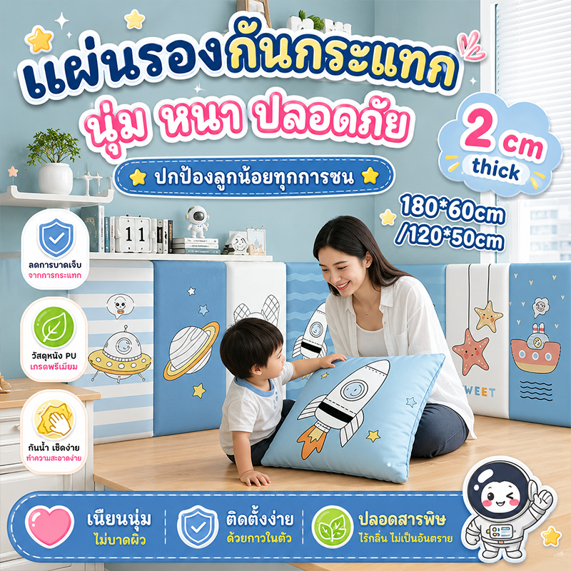 🌈☀️กันกระแทกผนัง 3D Soft Pack หนากาวตนเอง สำหรับติดผนังห้องนอนเด็ก