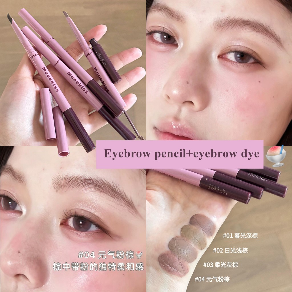 Mooekiss Double-end Blade Eyebrow Pencil + Eyebrow Tint , Long-lasting Waterproof Pink Brown Eyebrow