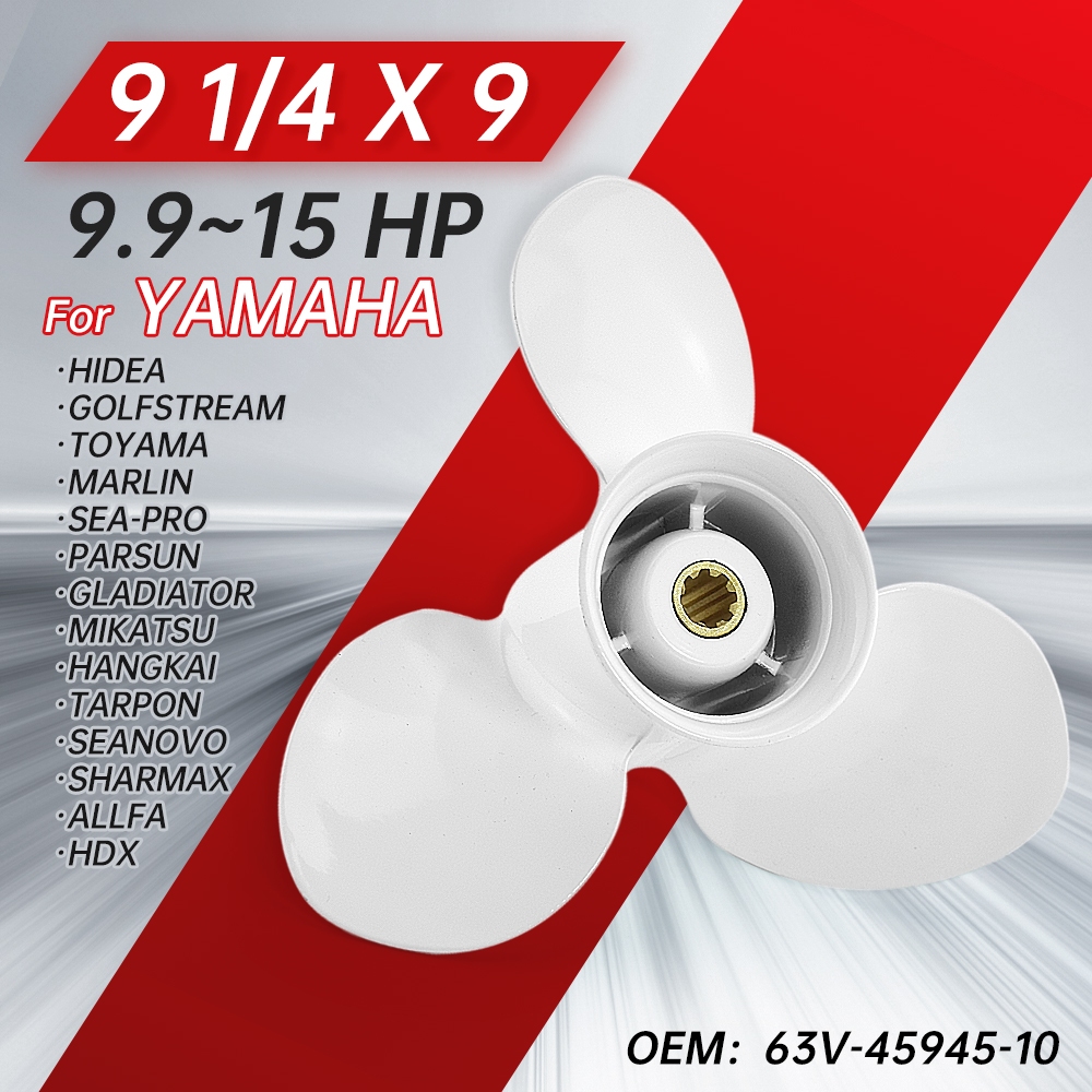 9 1/4 x 9 -J ใบพัดนอกสําหรับ Yamaha 8-20HP, 8 Spline 3 ใบมีด RH อลูมิเนียม, OEM 683-4595-00-EL 63V-4