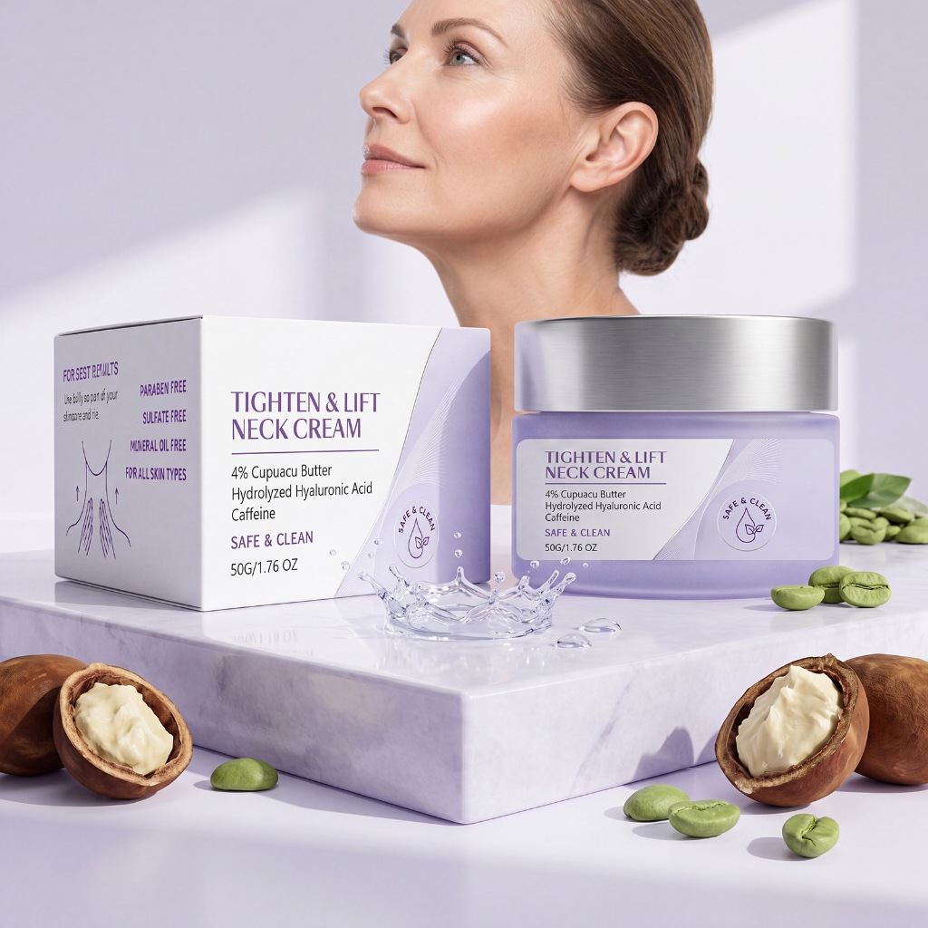 ครีมคอให้ความชุ่มชื้นพร้อมเนย Cupuacu 4% Caffeine Hydrolyzed Hyaluronic Acid Gentle Daily Massage Sk