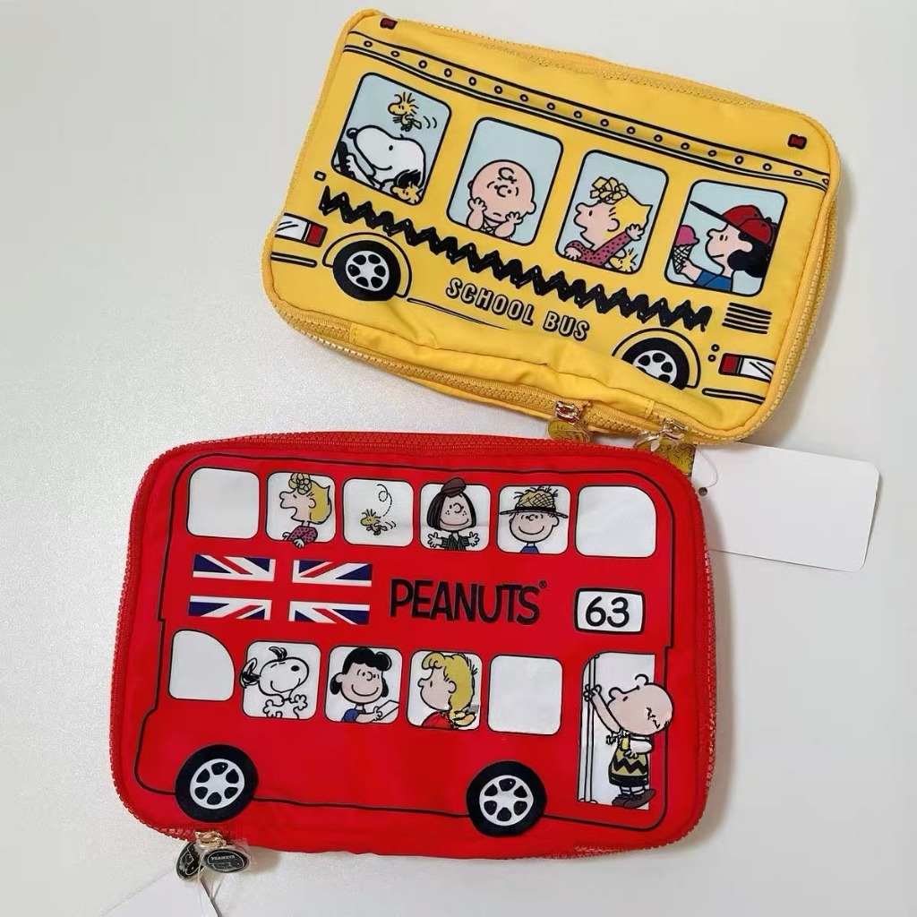 กระเป๋าเก็บของ ญี่ปุ่น Snoopy School Bus Bus Retractable Double Storage Bag Home Travel Portable Organizer Bag