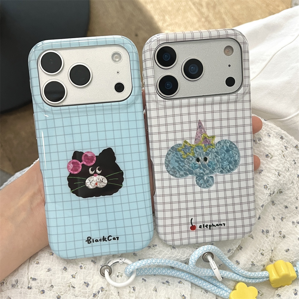 สําหรับ iphone Case 17 Pro Max 16 Pro Max 15 Pro Max Grid เคสโทรศัพท์ช้างแมว