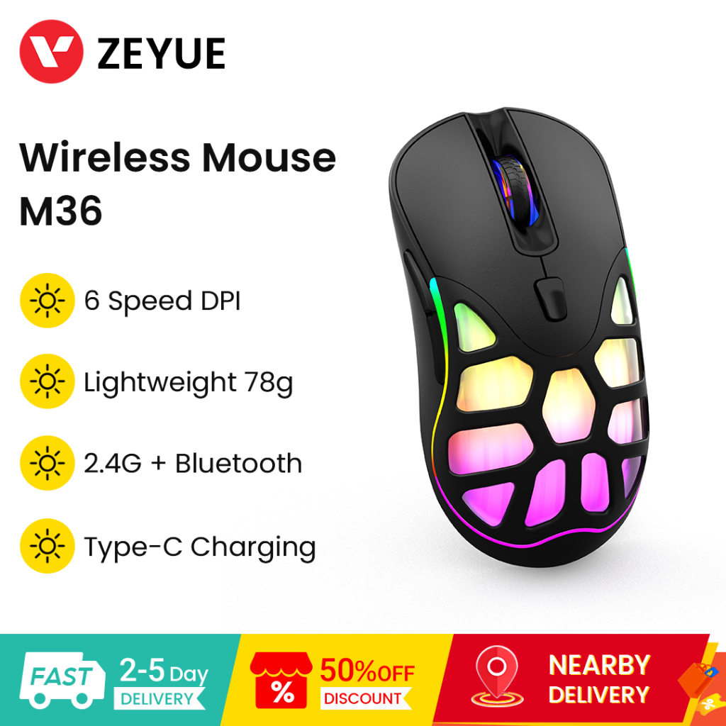 3Life M36 เมาส์สําหรับเล่นเกมแบบมีสาย / ไร้สาย Available1000-6400 DPI ปรับได้ 6 คีย์ RGB Light Ergon