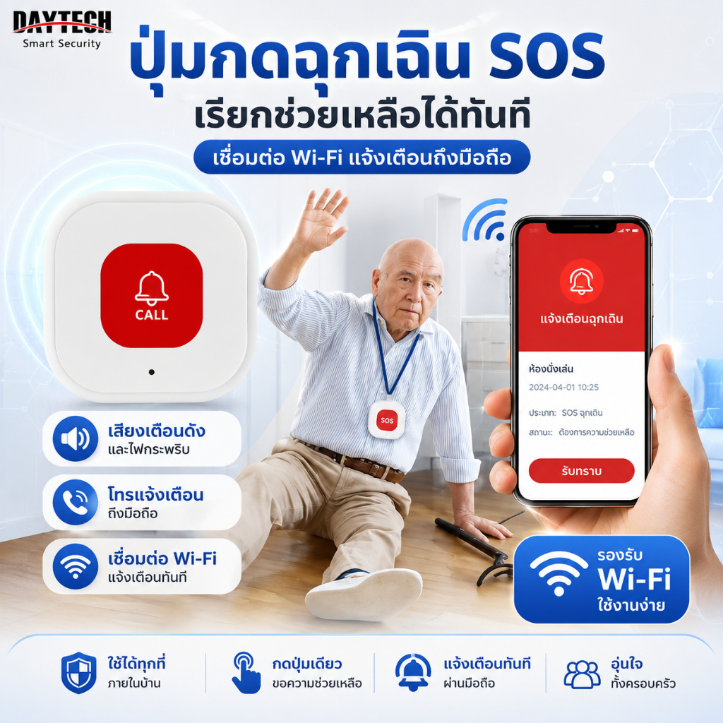 DAYTECH ปุ่มเพจเจอร์ WIFI Alarm โทรศัพท์เสริม SOS Tuya Recheargable สัญญาณเตือนฉุกเฉินสําหรับผู้สูงอ