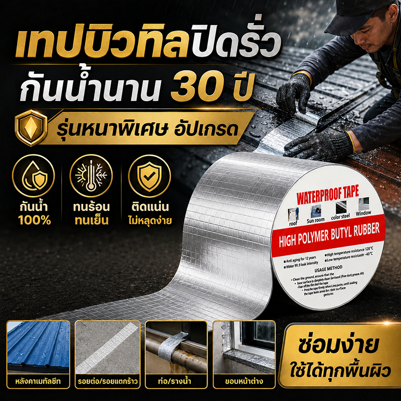 เทปกาวกันรั่ว อัพเกรดหนาขึ้น วางติดได้ทุกที่ 100ปี น้ำไม่รั่ว ไม่กันน้ำ ไม่ใช้เงิน เทปกันน้ำรั่ว กาวอุดรอยรั่ว เทปกาวบิวทิล