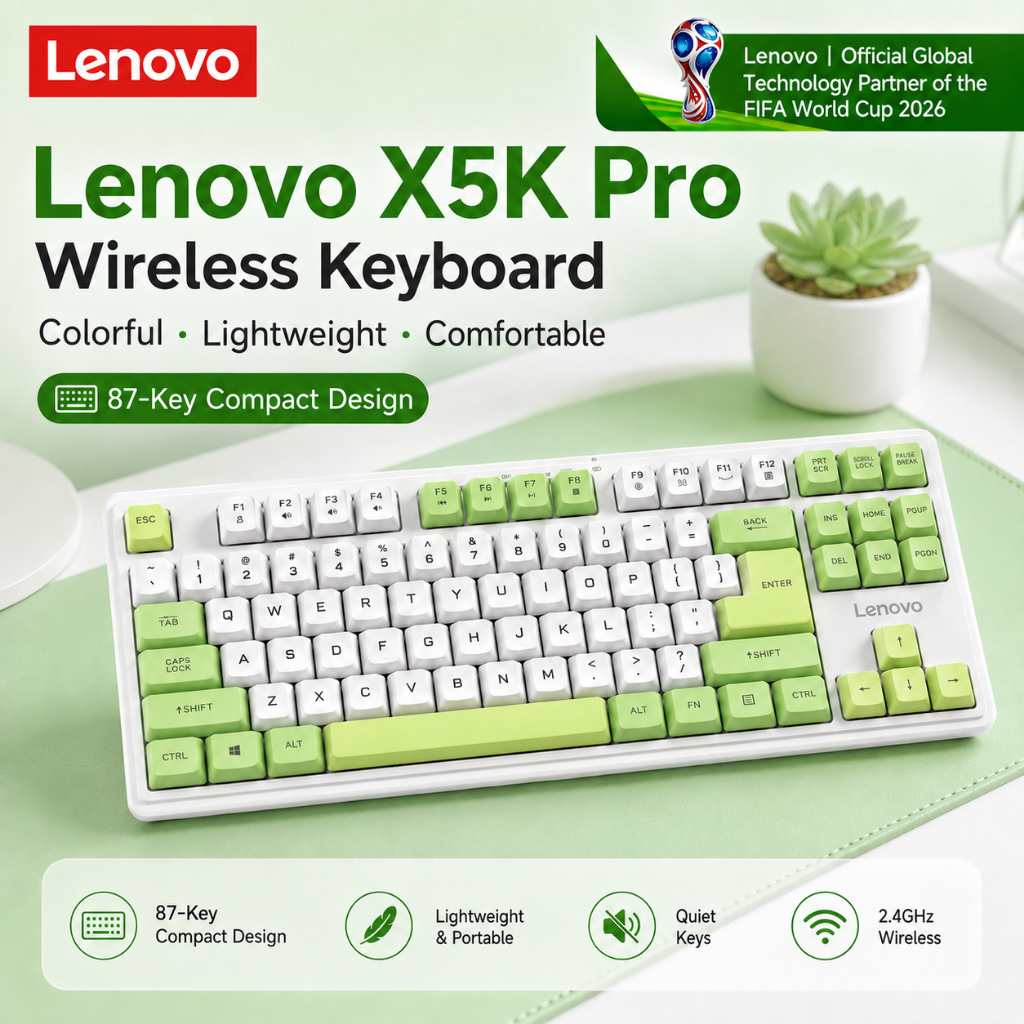 Lenovo คีย์บอร์ดไร้สาย FIFA World Cup 2026 X5K Pro 2.4Ghz 87ปุ่ม คีย์บอร์ดเกมมิ่ง Keyboard เสียงเงีย