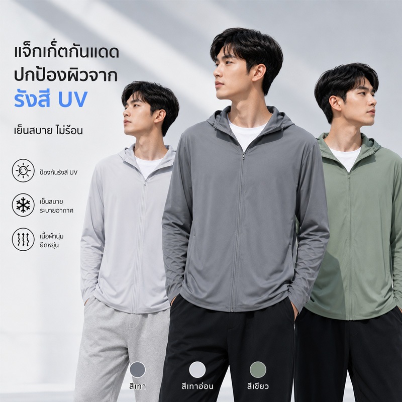 เสื้อกันแดด uv เสื้อกันแดด uv ผู้ชาย พับเก็บง่าย ระบายอากาศดี ใส่แล้วไม่ดำไม่ร้อน UPF50+ เย็นสบาย เนื้อผ้าบางเบา