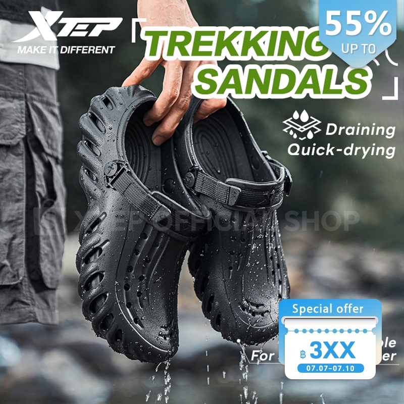 【Shopee Exclusive Launch】XTEP | Double Density Mens EVA Sandals Anti-slip น้ําหนักเบาสวมใส่ด้านนอกรองเท้าแตะกลวง Softer Breathable