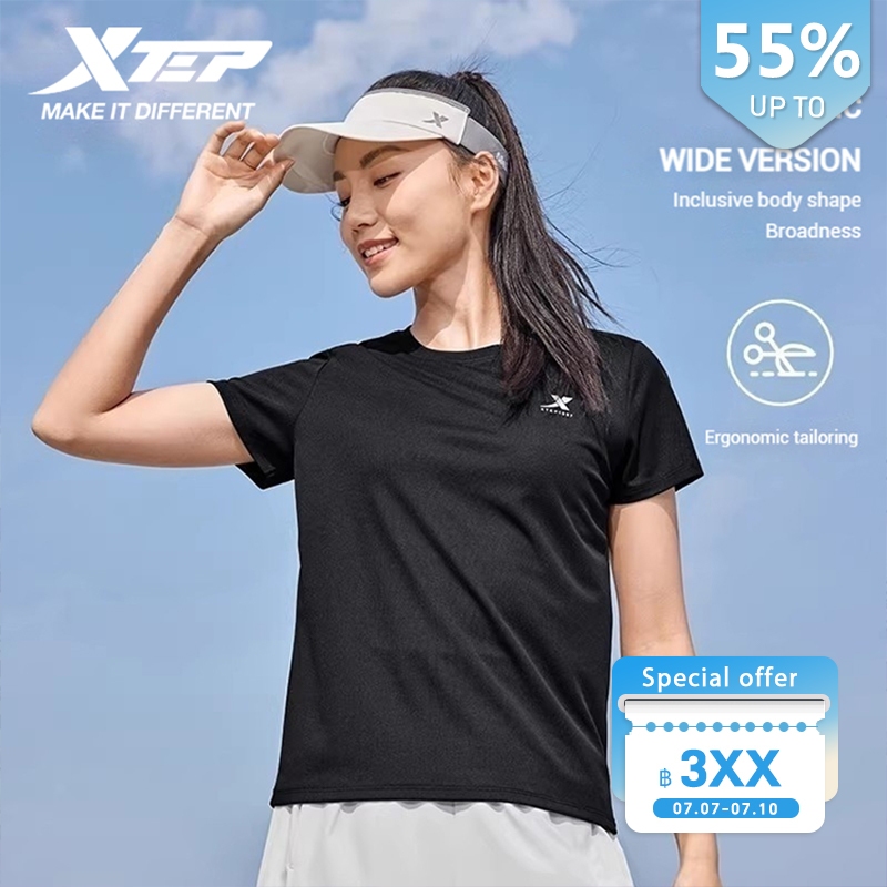 【xtep】ice silk | กีฬาแขนสั้นผู้หญิงฤดูร้อนวิ่งการฝึกอบรมฟิตเนสเสื้อยืดระบายอากาศ