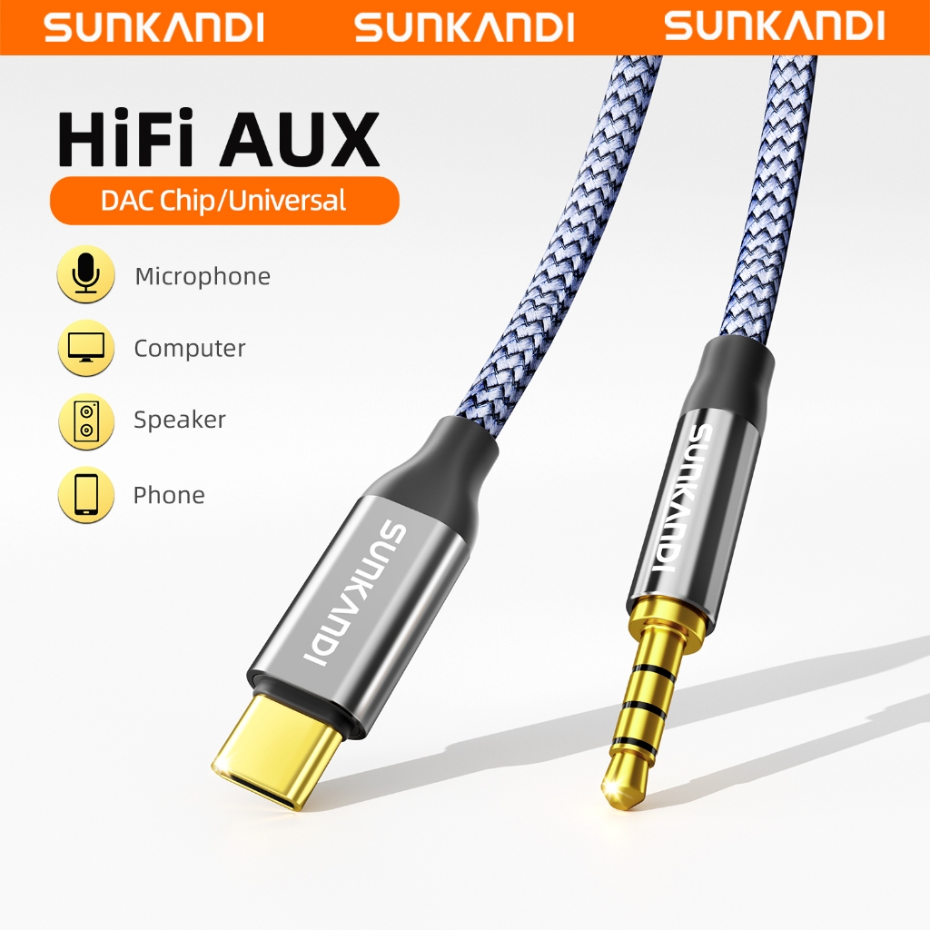SUNKANDI Type-C ถึง 3.5 มม.สายแปลง DAC ชายกับชายอะแดปเตอร์ AUX สําหรับคอมพิวเตอร์เสียง