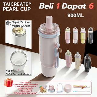 【Live Buy Cup Free Lid】TaiCreate® Tumbler Pearl Cup 900ml 316L Stainless Steel Ceramic Liner Thermos Bottles With Straw Bekas Air Tahan Sejuk Selama 24 jam Kapasiti besar