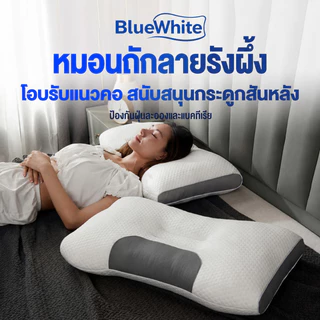 BlueWhite หมอน หมอนสุขภาพ แก้ปวดคอ บ่า ไหล่ หมอนยางพารา นอนหลับสบาย สัมผัสนุ่ม 3D ลดการนอนกรน ป้องกันไรฝุ่น รองรับน้ําหนักได้เป็นอย่างดี Pillow