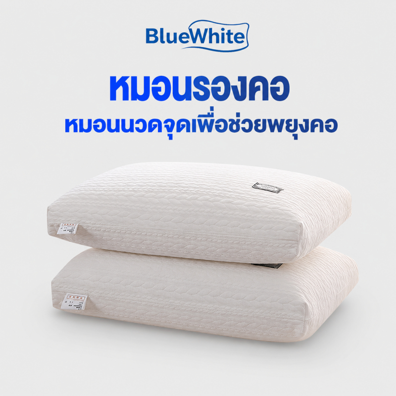 BlueWhite หมอน หมอนหนุน ต้านแบคทีเรีย ป้องกันไรฝุ่น ผ้าฝ้ายถัก หมอนนอนสบาย โพลีเอสเตอร์ Pillow
