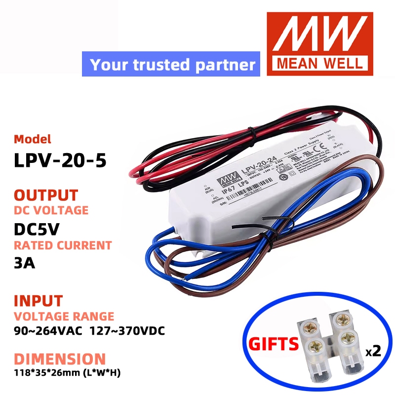 MEAN WELL LPV-20-24 LPV-20-12 LPV-20-5 Meanwell Switching Power Supply ไฟ DC LED ไดร์เวอร์แหล่งจ่ายไ