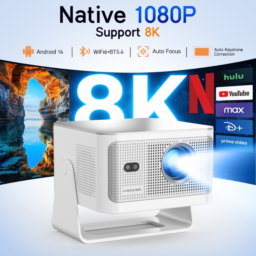 MAGUCBIC โปรเจคเตอร์ 4K 900ANSI Android 14 WiFi6 | ออโต้โฟกัส คีย์สโตนหกด้านอัตโนมัติ โฮมซีนีมา ลำโพ
